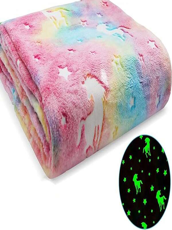One Adorable <Glow In The Dark Flannel> Unicorn Soft Bed Blanket, Sofa Blanket, Outdoor Blanket, Perfect For Gifting, Birthday Present