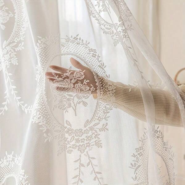 2pcs Set Of Floral Embroidered Sheer Curtains - Rod Pocket Design, Perfect For Living Room, Bedroom, Dining & Balcony Decor, Machine Washable Polyester