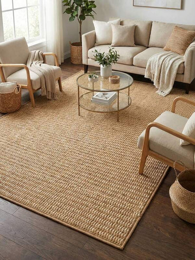 1pc White & Brown Mixed Square Faux Jute Rug. Scratch-Resistant, Washable, Ideal For Pet Owners, Suitable For Living Room, Dining Room, Study, Bedroom, And Other Scenes, Versatile Home Decor, Fashionable, New Arrival